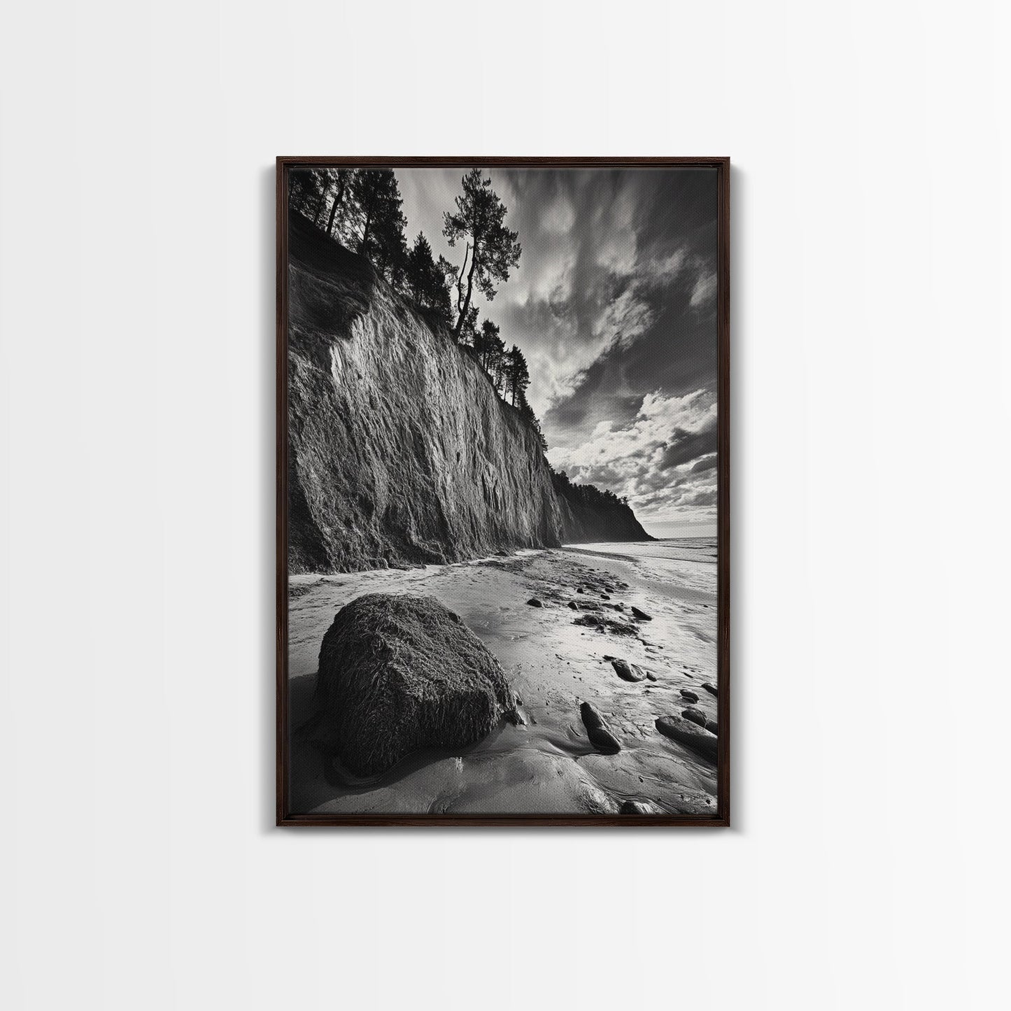 Cliffside Trees, Coastal Horizon, Rugged Seashore, Pacific Northwest Print, Framed Canvas Print, Fall Nature Wall Art, Den Decor