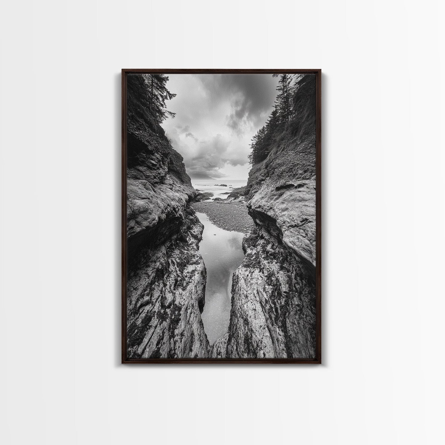 Ocean Ravine, Rugged Coastline, Pacific Wilderness, Stormy Seascape, Framed Canvas Print, Adventure Wall Art, Nature Home Decor