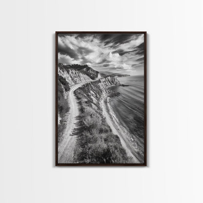 Coastal Mountain Trail, Ocean View, Travel Photography, Framed Canvas Print, Scenic Landscape Art, Office or Hallway Wall Art