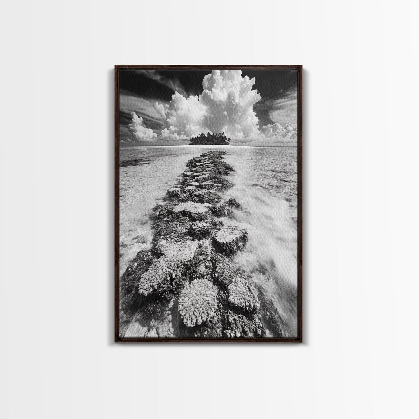 Island Cloud Escape, Ocean Path Scene, Tropical Seascape, Canvas Print, Coastal Beach House Art, Summer Island Vibes Wall Art