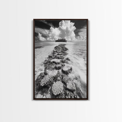 Island Cloud Escape, Ocean Path Scene, Tropical Seascape, Canvas Print, Coastal Beach House Art, Summer Island Vibes Wall Art