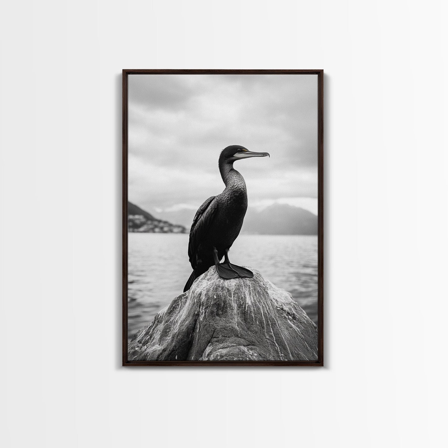 Coastal Bird Portrait, Nature Minimalism, Lake Decor, Monochrome Wildlife, Framed Canvas Print, Bedroom Wall Art, Bird Photography Print