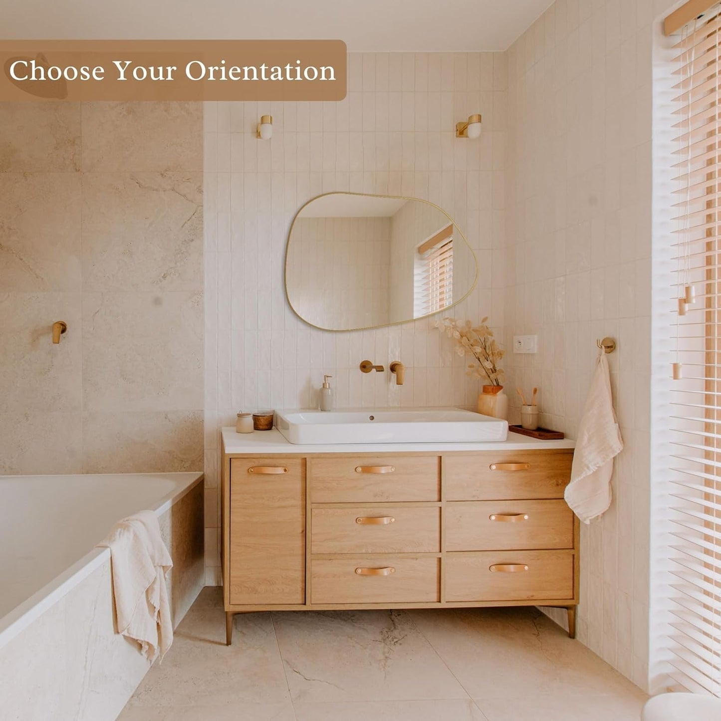 Asymmetrical Gold Mirror 28x20, Wood Frame, Home Decor