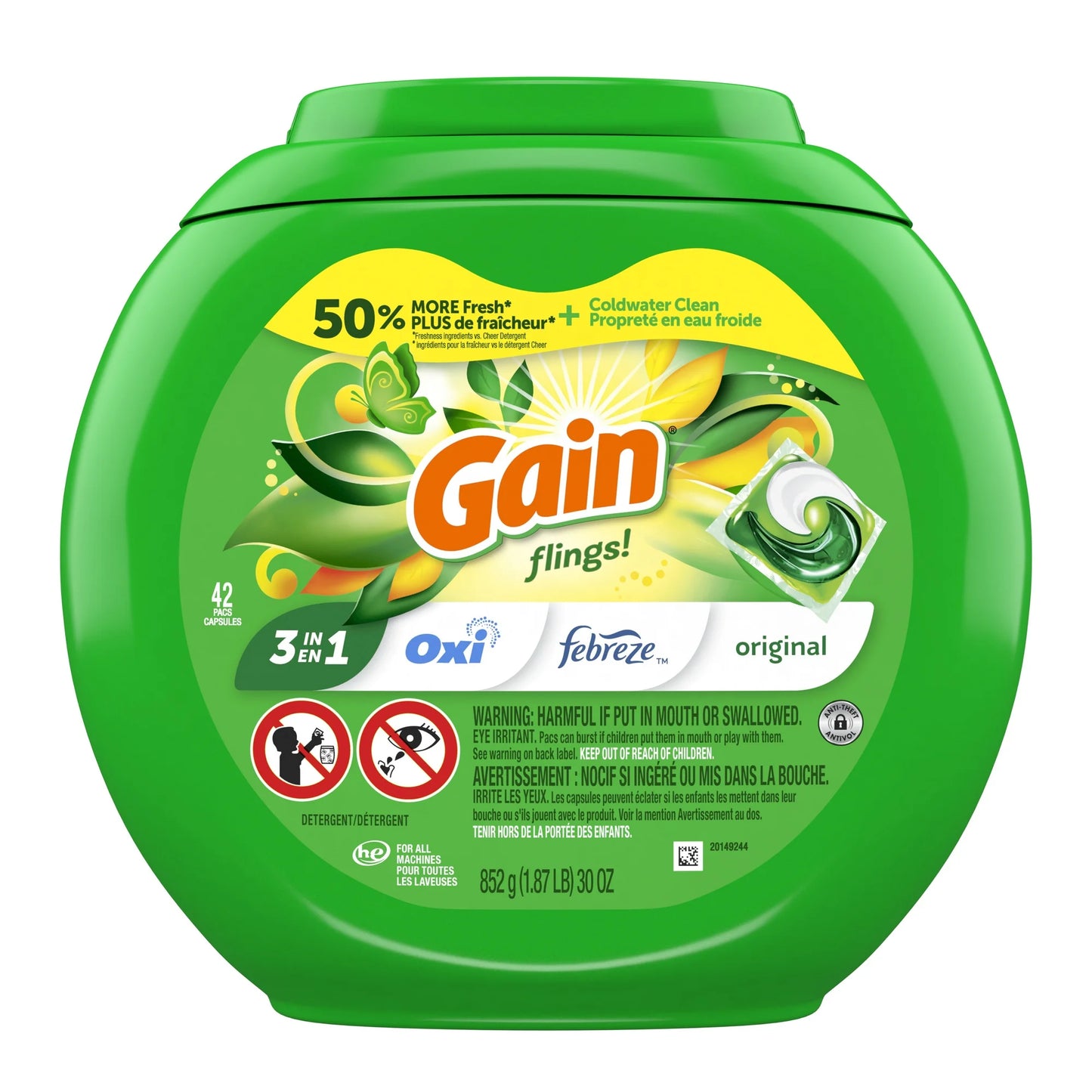 Gain Flings Laundry Detergent Soap Pods, Original Scent, 42 Ct