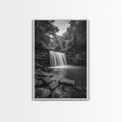 Waterfall Serenity, Nature Escape, River Rock Flow, Bedroom Wall Decor, Framed Canvas Print, Modern Rustic Forest Wall Art