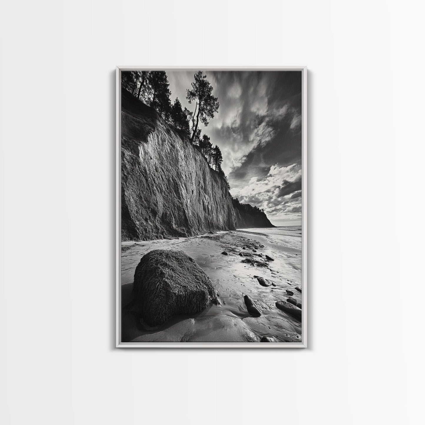 Cliffside Trees, Coastal Horizon, Rugged Seashore, Pacific Northwest Print, Framed Canvas Print, Fall Nature Wall Art, Den Decor