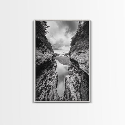 Ocean Ravine, Rugged Coastline, Pacific Wilderness, Stormy Seascape, Framed Canvas Print, Adventure Wall Art, Nature Home Decor