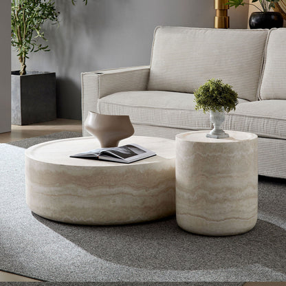 Faux Travertine Coffee Table Set of 2