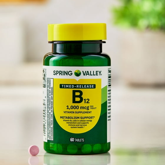 Vitamin B12 Supplement Timed-Release Tablets for Metabolism Support, 1000 mcg, 60 Count