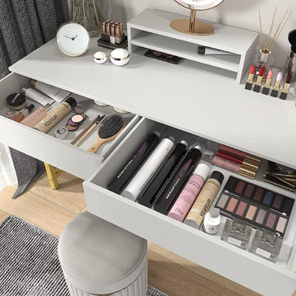 White Compact Makeup Table with Drawers