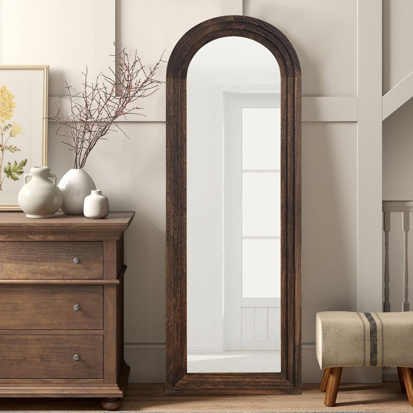 64"x21" Full-Length Wooden Arched Floor Mirror