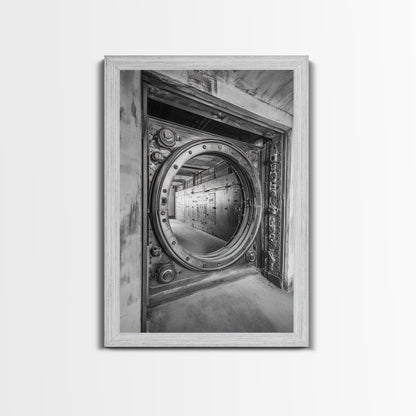 Bank Vault Door, Industrial Design, Urban Texture, Canvas Print, Masculine Office Decor, Steampunk Wall Art, Black White Print
