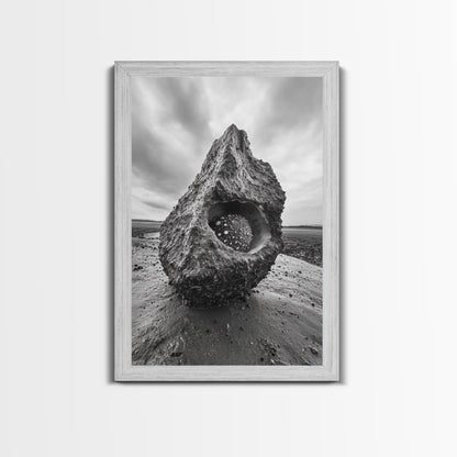 Sea Orb Rock, Coastal Texture, Ocean Shell Art, Framed Canvas Print, Beach House Wall Decor, Abstract Nature, Nautical Art Piece