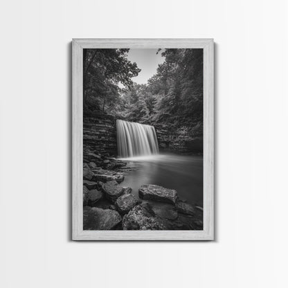 Waterfall Serenity, Nature Escape, River Rock Flow, Bedroom Wall Decor, Framed Canvas Print, Modern Rustic Forest Wall Art
