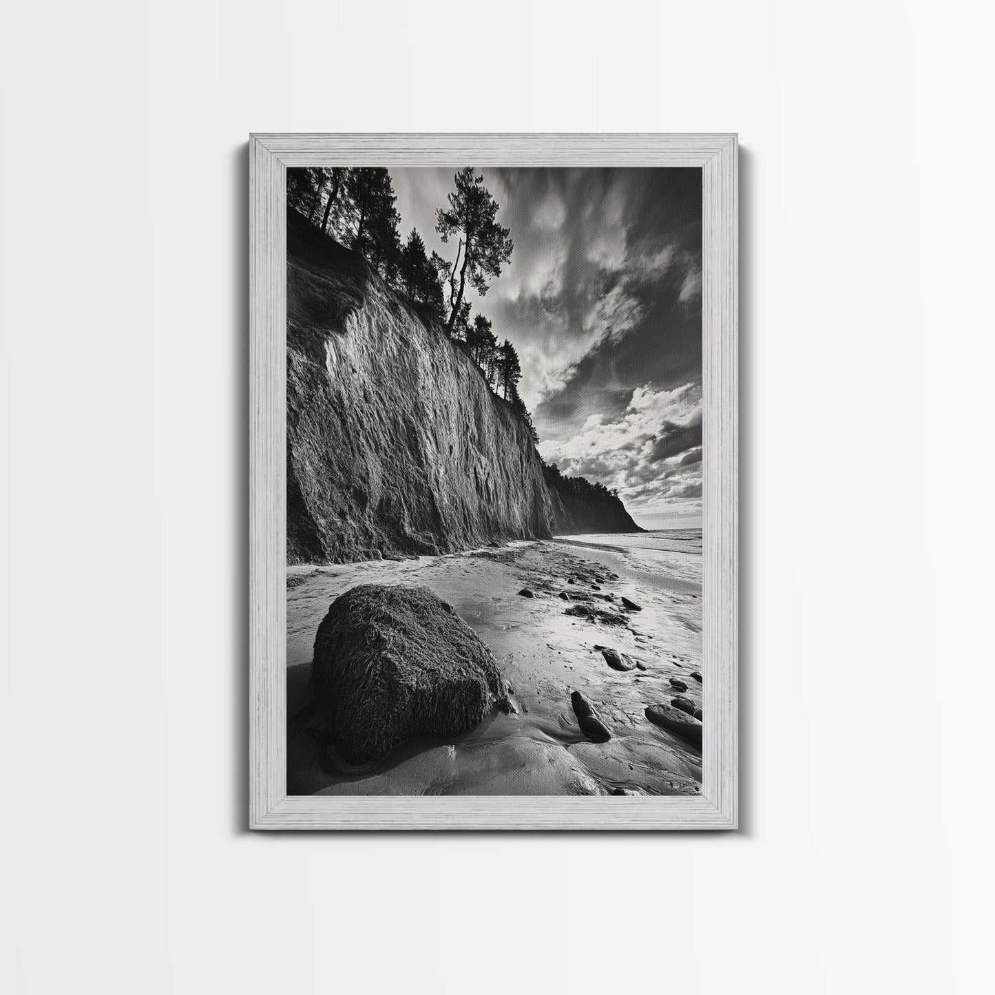 Cliffside Trees, Coastal Horizon, Rugged Seashore, Pacific Northwest Print, Framed Canvas Print, Fall Nature Wall Art, Den Decor