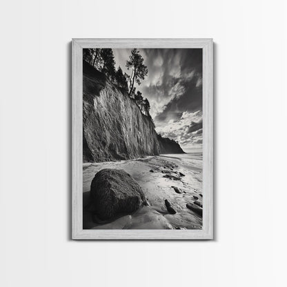 Cliffside Trees, Coastal Horizon, Rugged Seashore, Pacific Northwest Print, Framed Canvas Print, Fall Nature Wall Art, Den Decor