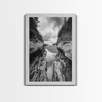 Ocean Ravine, Rugged Coastline, Pacific Wilderness, Stormy Seascape, Framed Canvas Print, Adventure Wall Art, Nature Home Decor