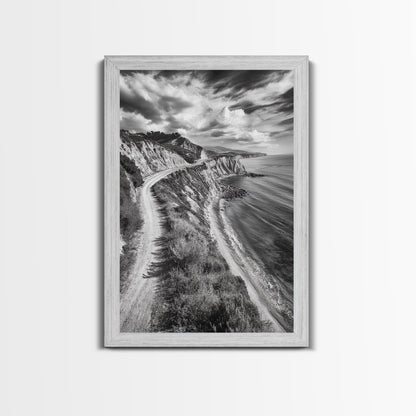 Coastal Mountain Trail, Ocean View, Travel Photography, Framed Canvas Print, Scenic Landscape Art, Office or Hallway Wall Art
