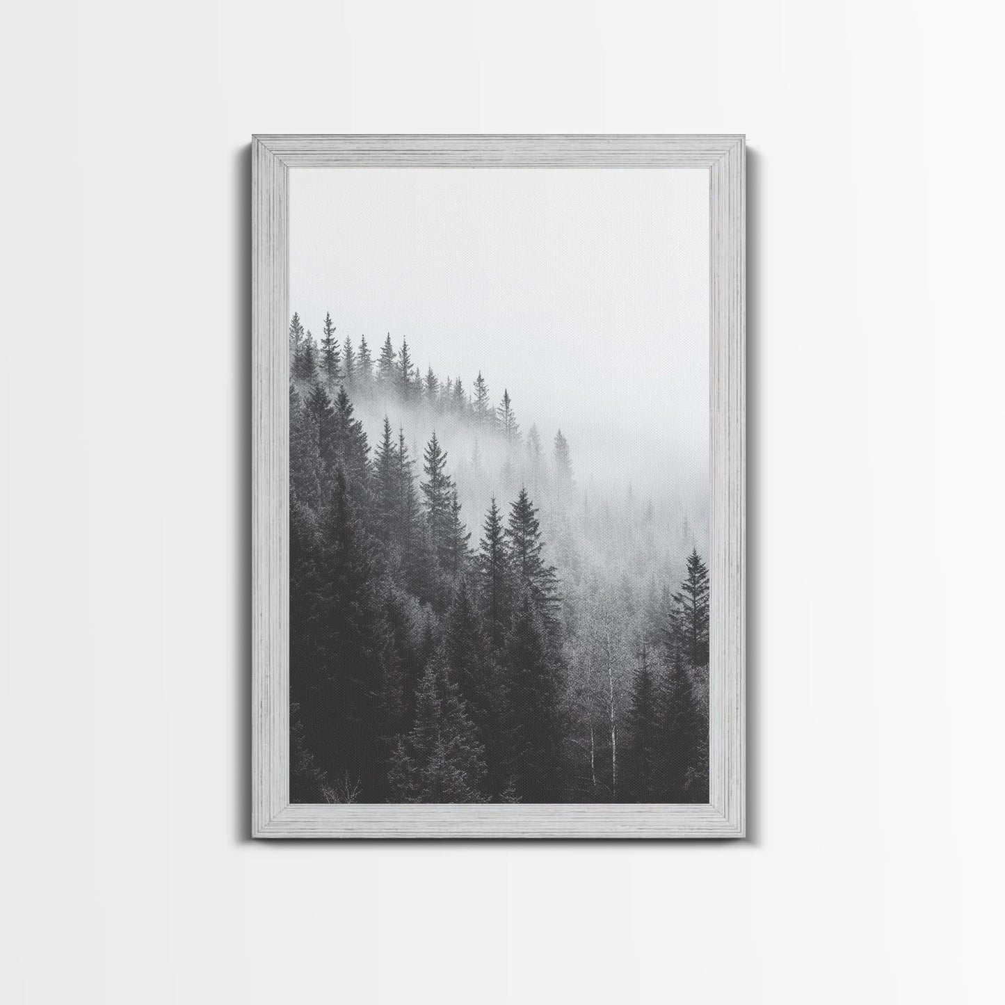 Misty Forest, Pine Trees, Foggy Morning, Canvas Print, Moody Nature Wall Art, Nordic Bedroom Decor, Monochrome Forest Landscape