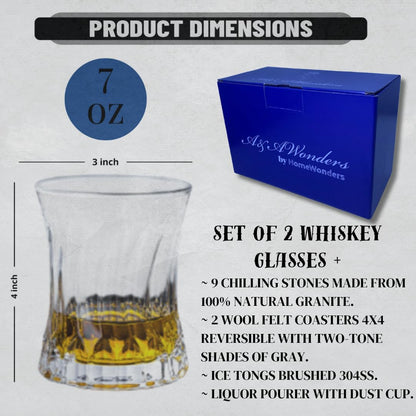 Whiskey Glasses 7oz Premium Scotch Glasses Set of 2 - Old Fashioned Whiskey