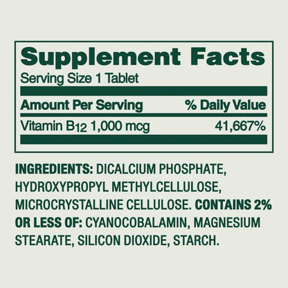 Vitamin B12 Supplement Timed-Release Tablets for Metabolism Support, 1000 mcg, 60 Count