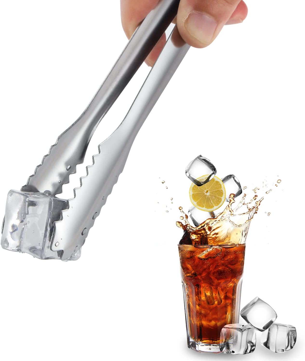 5 inches Ice Tongs for Ice Bucket, Stainless Steel Ice Tongs with Teeth 6-PACK