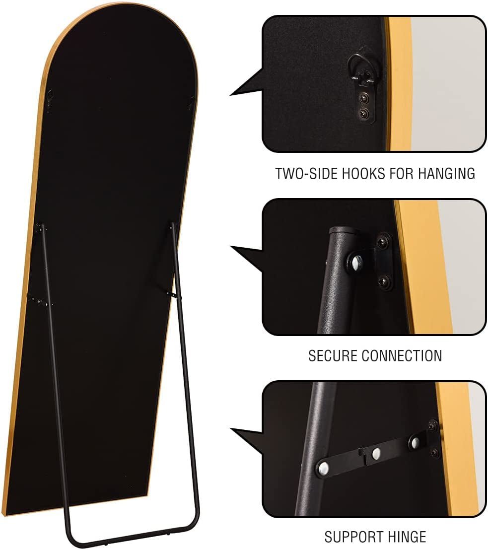 Arched 64" Full-Length Floor Mirror – Slim Aluminum Frame, HD Glass