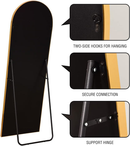 Arched 64" Full-Length Floor Mirror – Slim Aluminum Frame, HD Glass