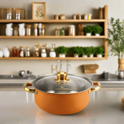 NonStick Cookware Set with Gold Handles – Stainless Steel Pans