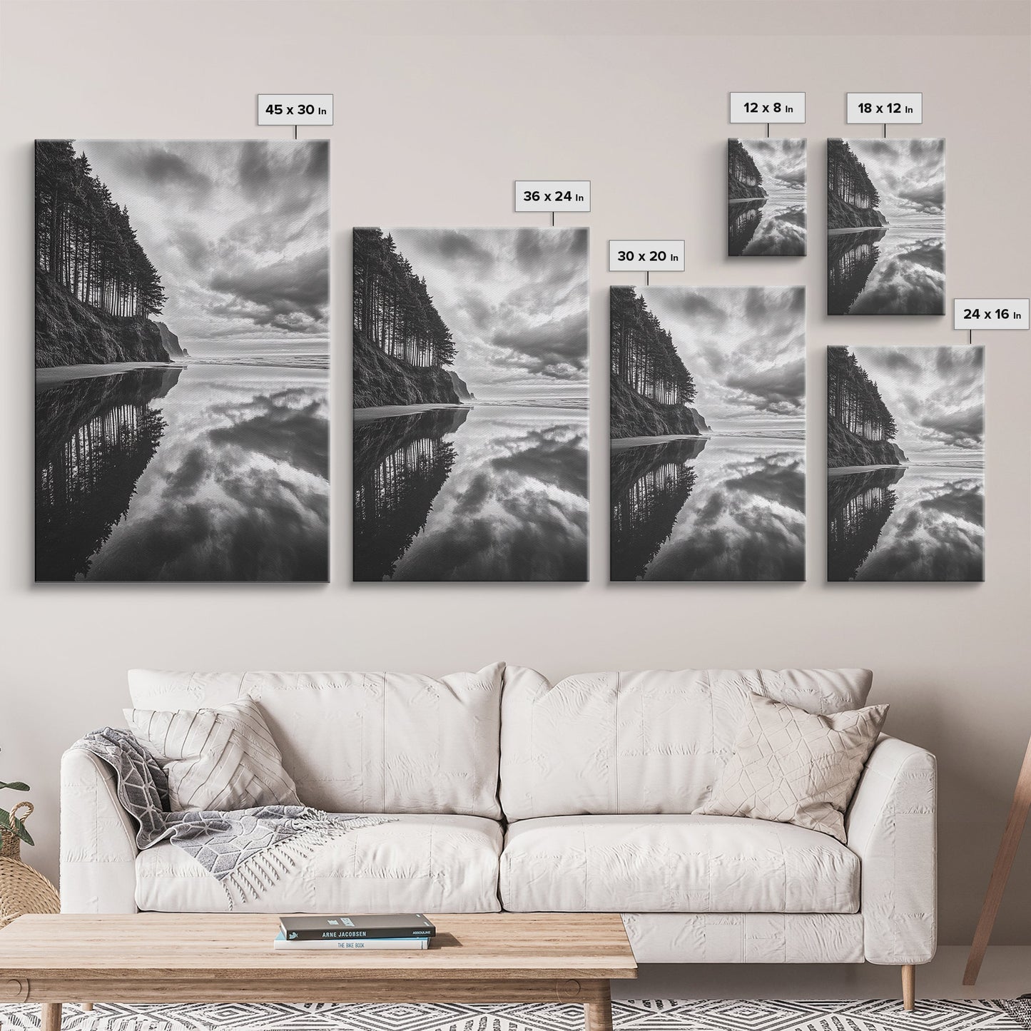 Ocean Cliff Reflection, Dramatic Coastline Art, Cloudy Sky Canvas, Framed Canvas Print, Living Room Wall Art, Moody Landscape Photography