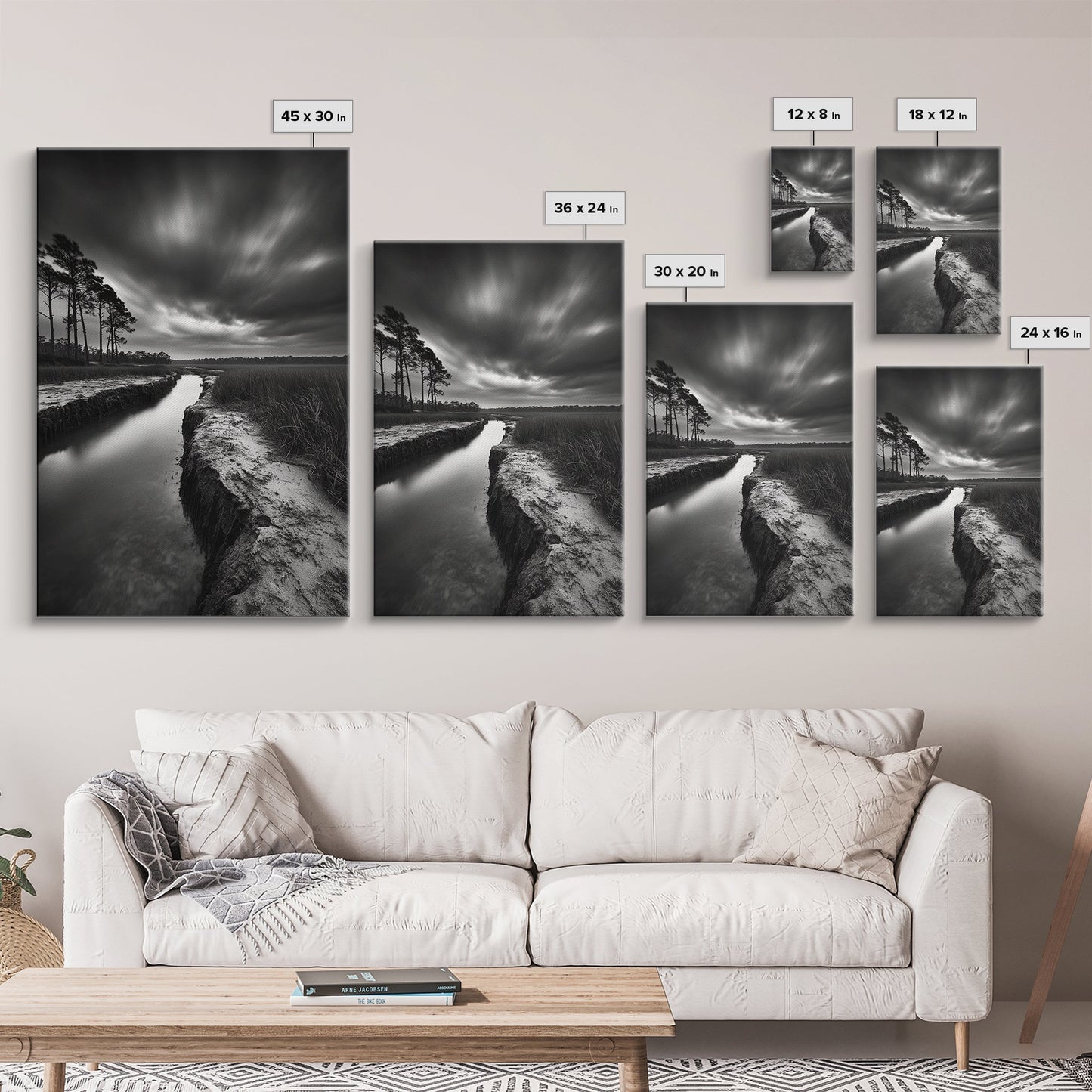 Misty Marsh Path, Moody Landscape, Nature Wall Decor, Living Room Art, Canvas Print, Black and White Photography, Autumn Wall Art