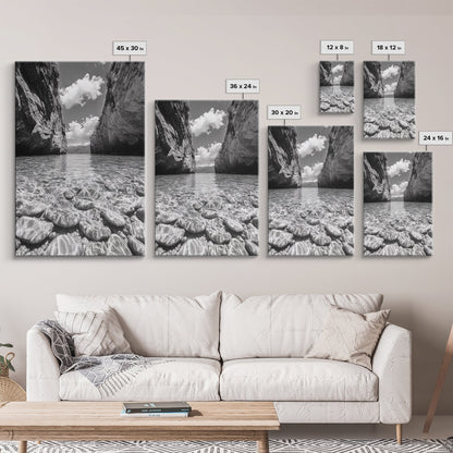 Clear Waterscape, Rocky Shoreline, Tropical Escape, Nature Photography, Framed Canvas Print, Beach House Coastal Wall Art