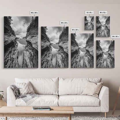 Ocean Ravine, Rugged Coastline, Pacific Wilderness, Stormy Seascape, Framed Canvas Print, Adventure Wall Art, Nature Home Decor