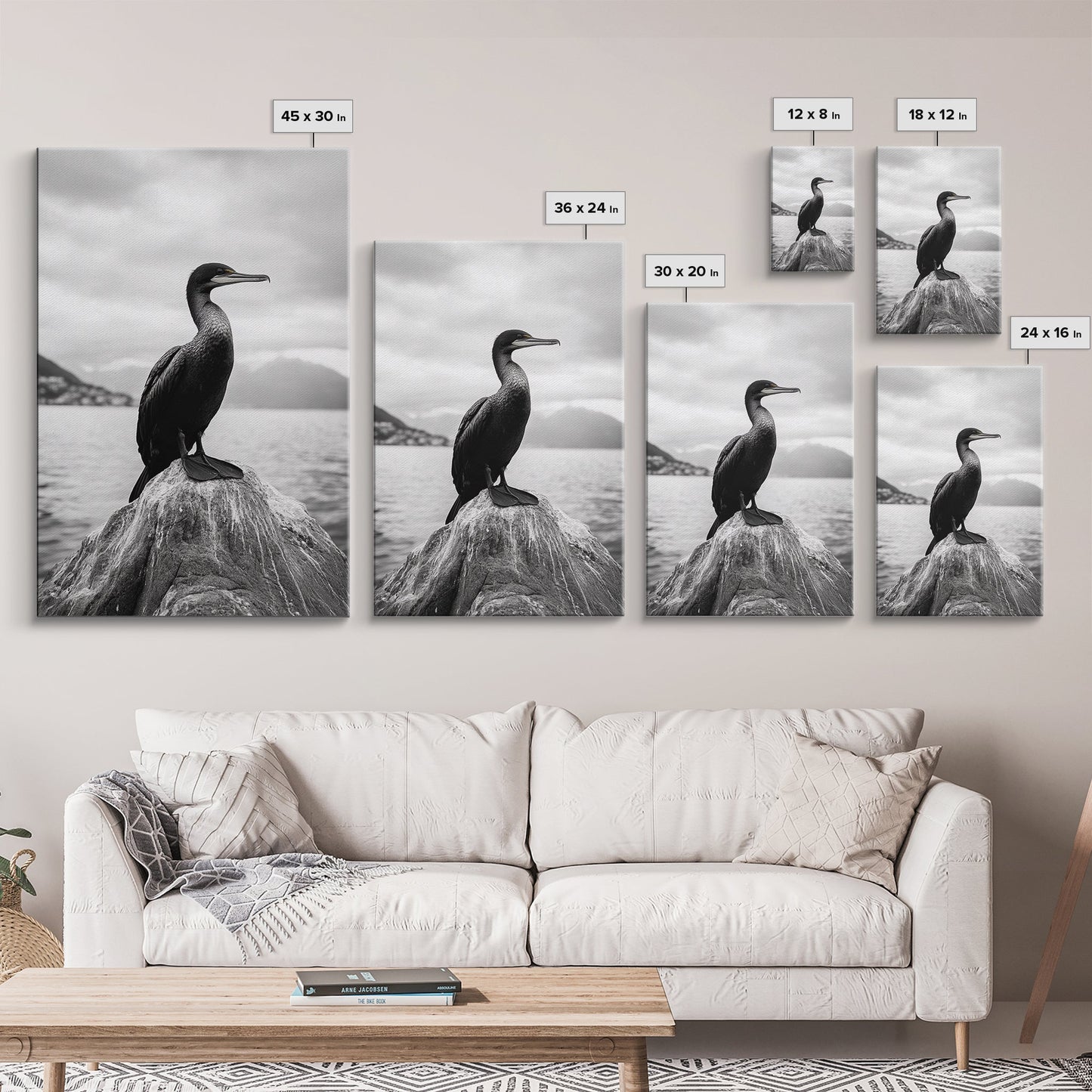 Coastal Bird Portrait, Nature Minimalism, Lake Decor, Monochrome Wildlife, Framed Canvas Print, Bedroom Wall Art, Bird Photography Print
