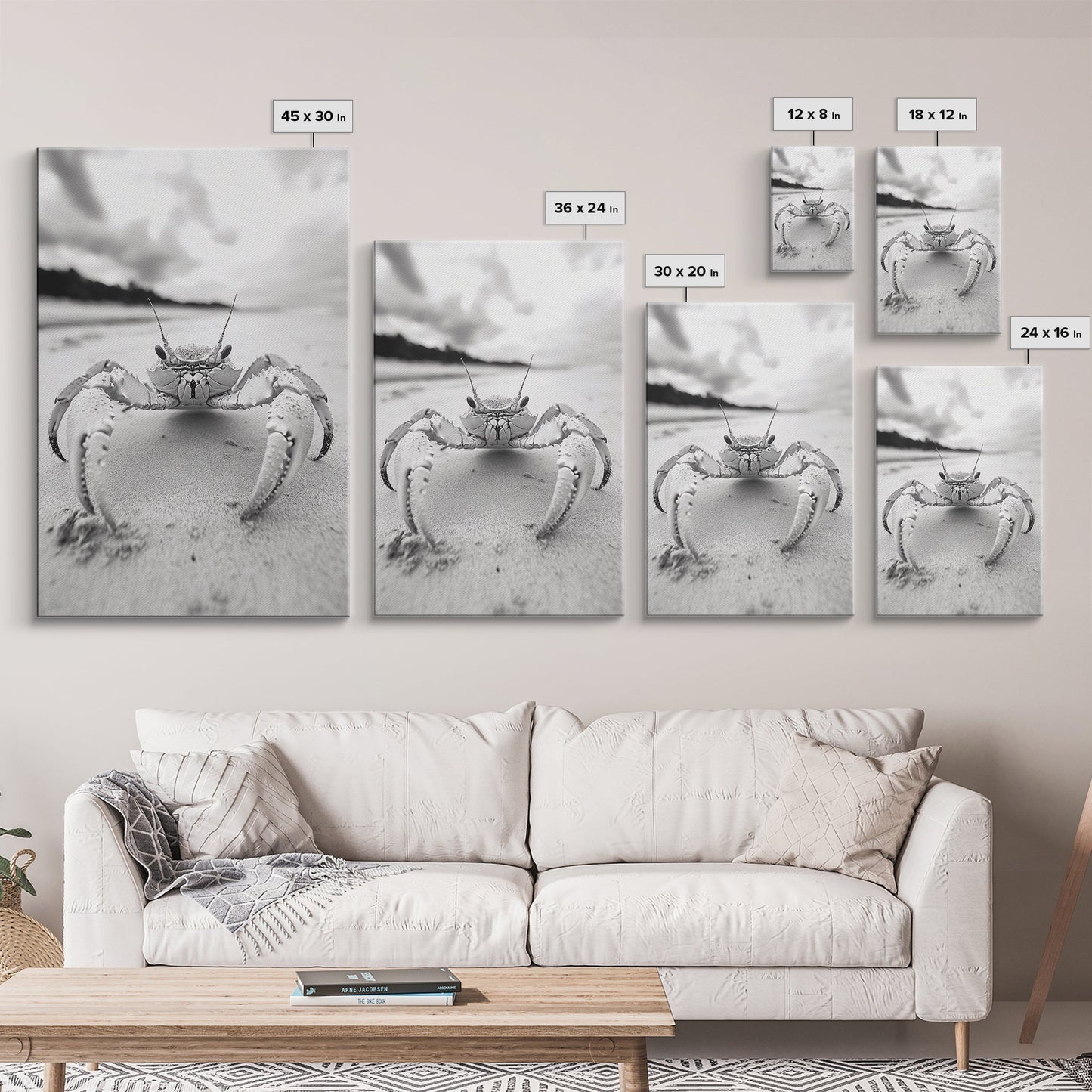 Beach Crab Portrait, Closeup Ocean Art, Tropical Minimalism, Coastal Creature Photo, Framed Canvas Print, Bathroom Wall Decor, Marine Decor