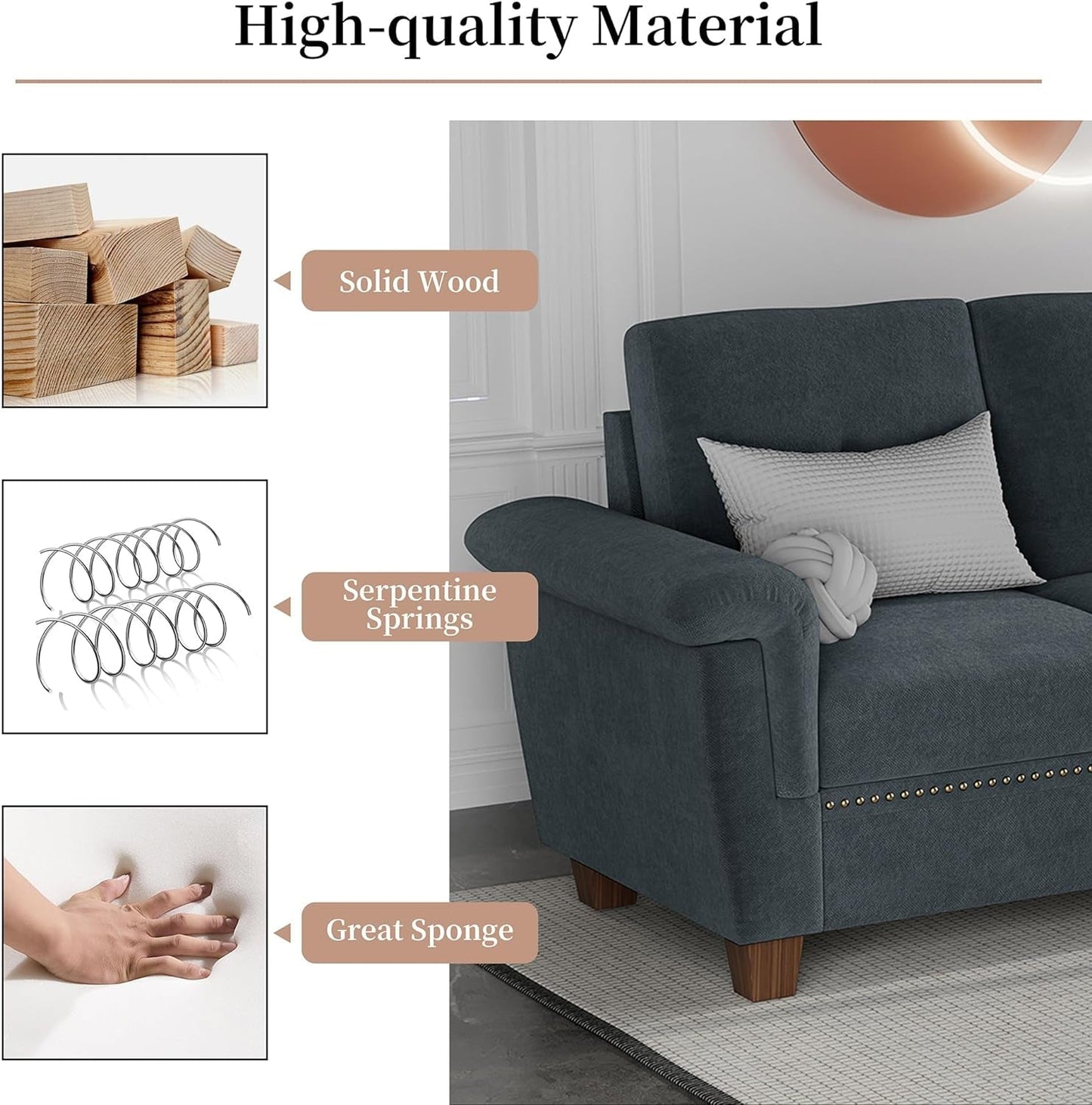 Dark Gray L-Shaped Sectional Sofa with Hidden Storage & Chaise