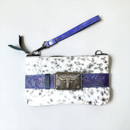 Genuine Leather and Cowhide Buckle Wristlet/Crossbody