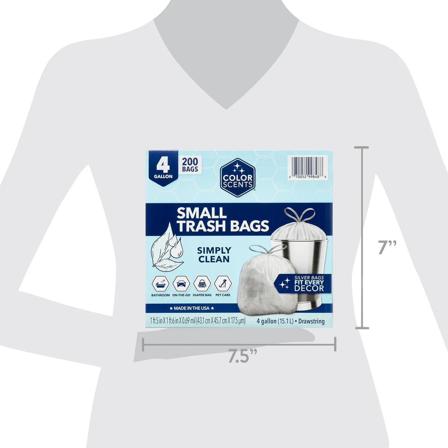 Color Scents Small Trash Bags, 4 Gallon, 200 Bags (Linen Fresh Scent, Drawstring)