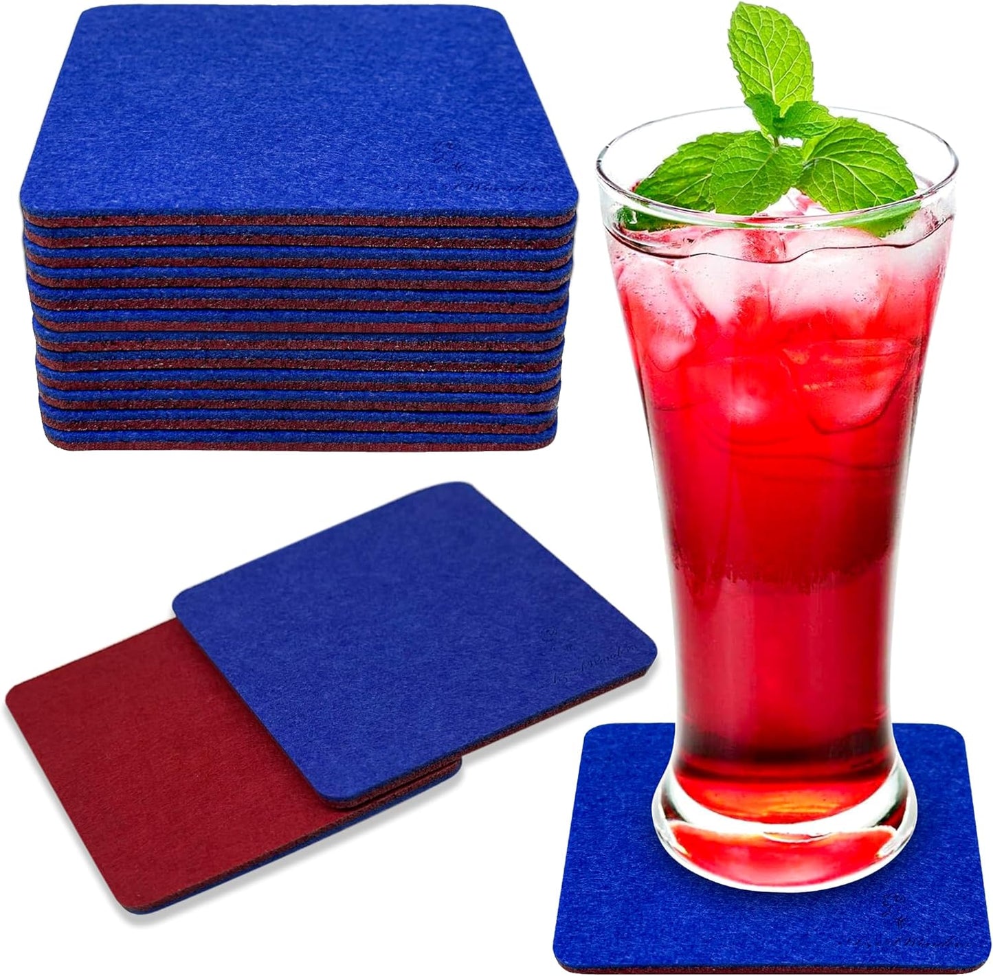 Premium Felt Coasters for Drink, by AA Wonders (Wine Red/Royal Blue)