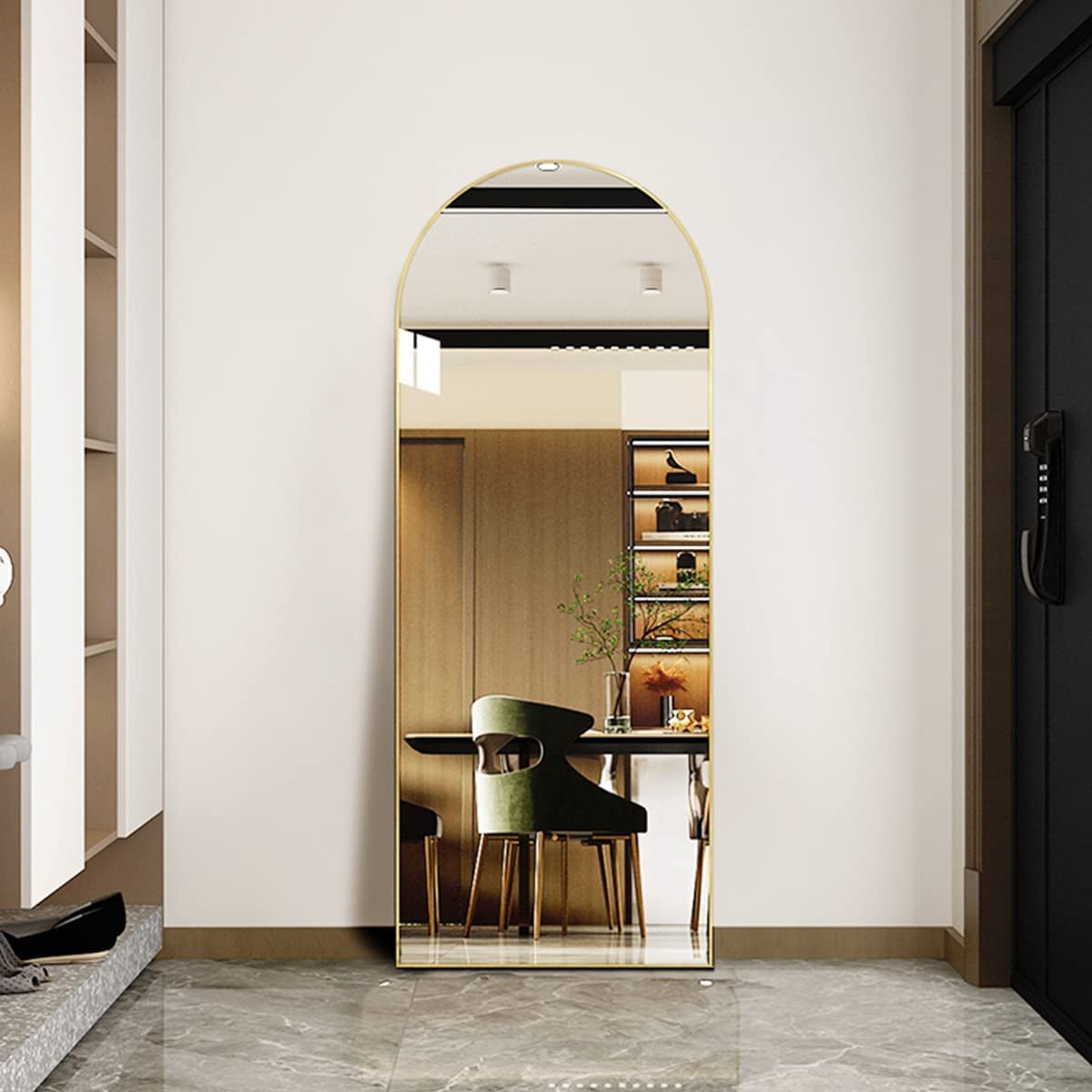 Arched 64" Full-Length Floor Mirror – Slim Aluminum Frame, HD Glass