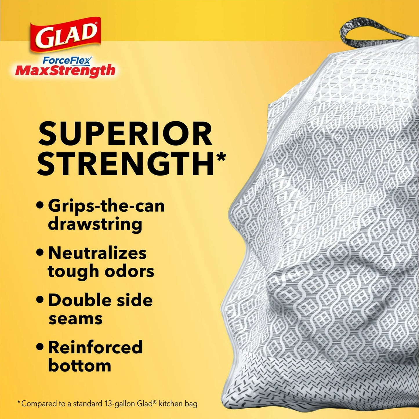 (2 Pack) Glad ForceFlex MaxStrength with Clorox 13 Gallon Kitchen Trash Bags, Lemon Fresh Bleach, 20 Bags