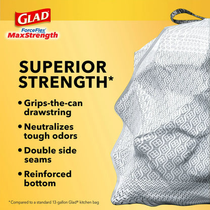 (2 Pack) Glad ForceFlex MaxStrength with Clorox 13 Gallon Kitchen Trash Bags, Lemon Fresh Bleach, 20 Bags