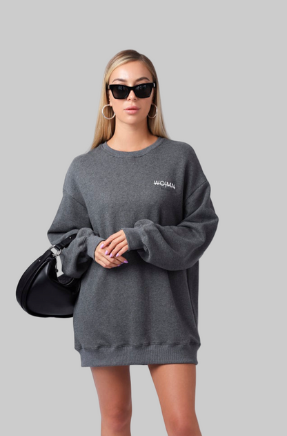 WO|MN logo 100% cotton jersey oversized sweatshirt dress -dark heather gray