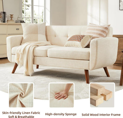 Modern Beige Loveseat – Mid-Century Comfort & Style for Any Space