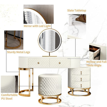 Makeup Vanity with Lights, Drawers, and Stool – Luxury Vanity Set for Women
