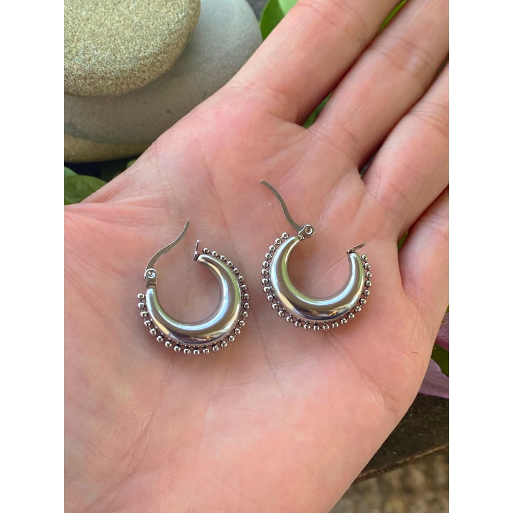 RIVETED MOON HOOPS