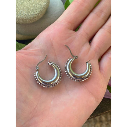 RIVETED MOON HOOPS