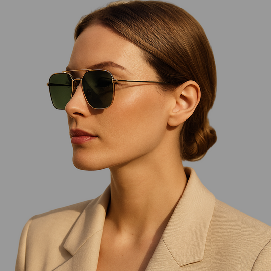WO|MN logo aviator sunglasses metal and acetate frame - gold with dark green polarized lenses