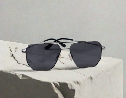 WO|MN logo aviator sunglasses metal and acetate frame- silver with black polarized lenses