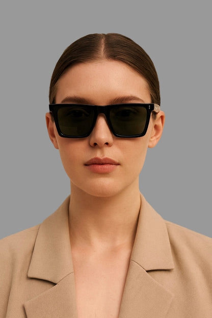 WO|MN sleek and square polarized sunglasses-green lenses, black acetate frame